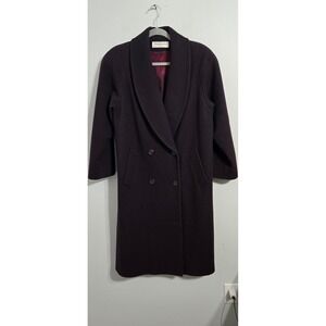 V#65 Jones New York Petite Double Breasted Wool Blend Coat Burgundy Shawl Collar